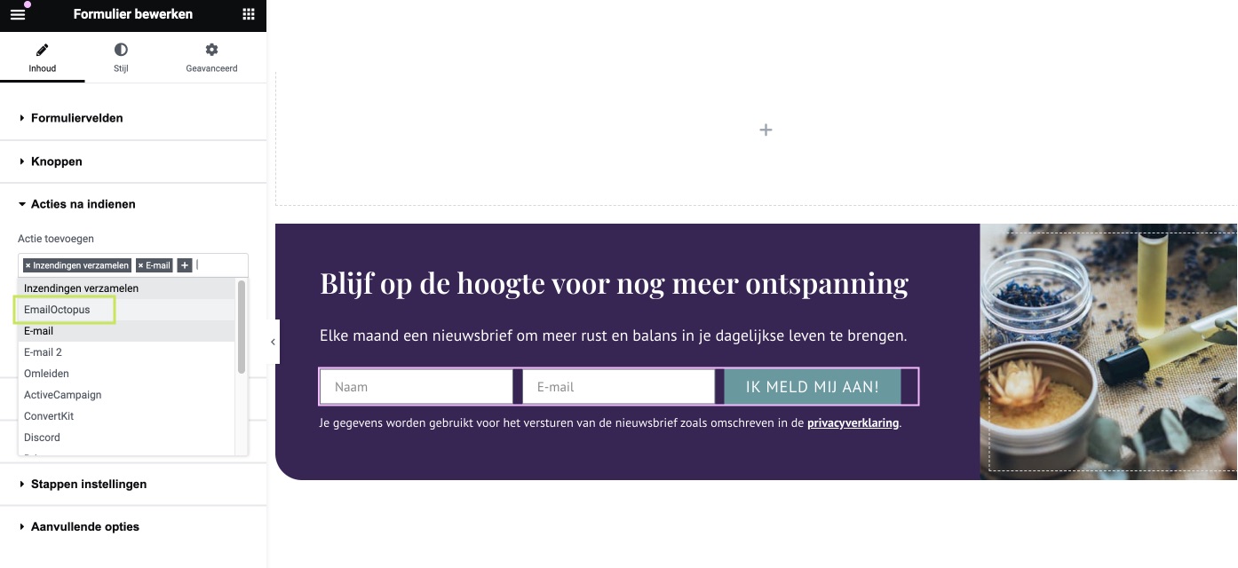 formulieren koppelen met Email Octopus